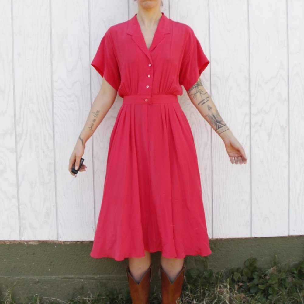 Vintage Raspberry Pink Silk Dress